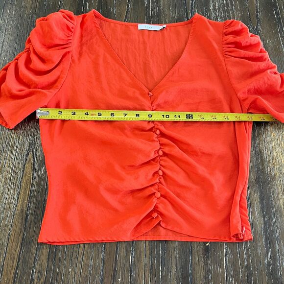 Lush Orange Button Front Ruched Blouse - Size Medium - Picture 7 of 12